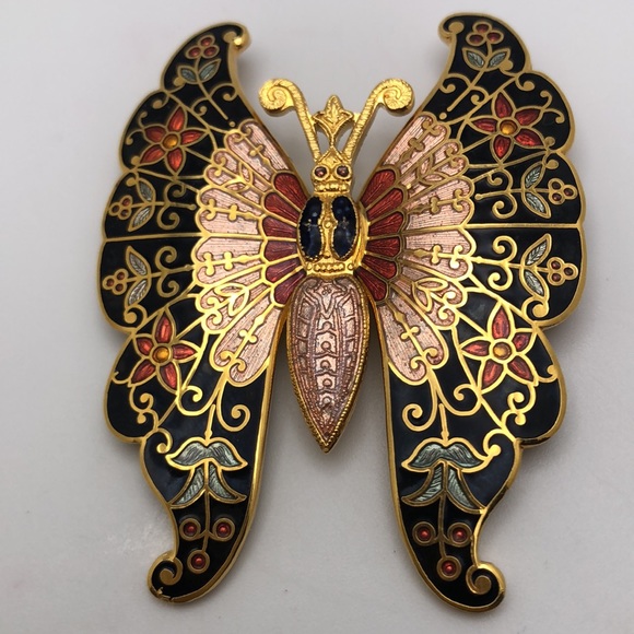 Gorgeous Butterly Pin Brooch VTG 80s Brooch Cloisonné Enamel Statement Pin. - Picture 7 of 9